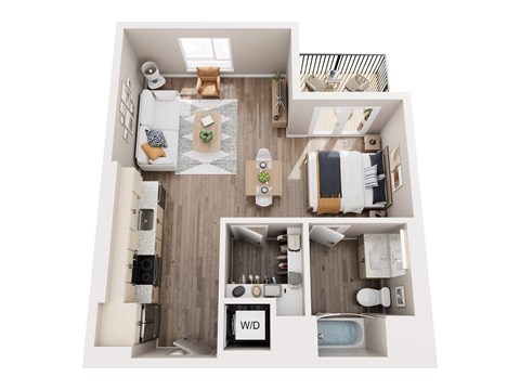 Floor plan for studio, 1 bath, 628 sqft